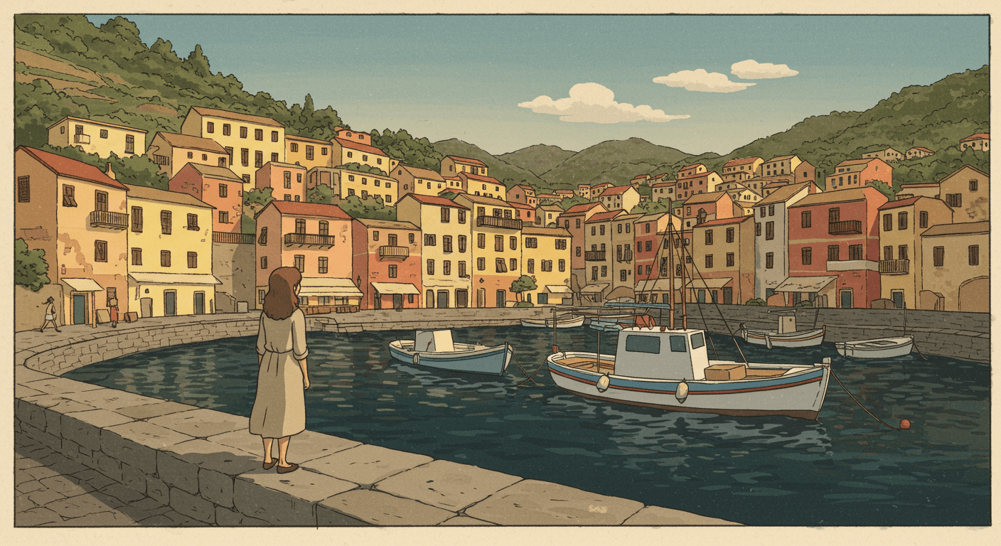 A coastal town with boats